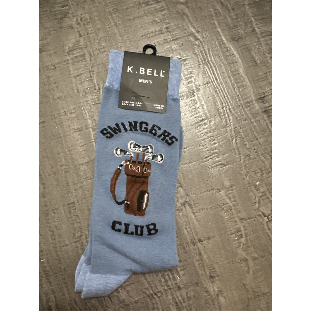 K. Bell Swinger's Club Blue Golf Socks shoe size 6.5 - 12 Crew Sock Bag Clubs